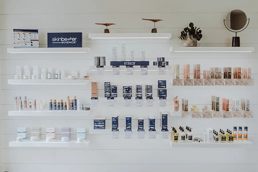 Well arranged skincare products in shelf | Wellness Co in Zeeland, MI