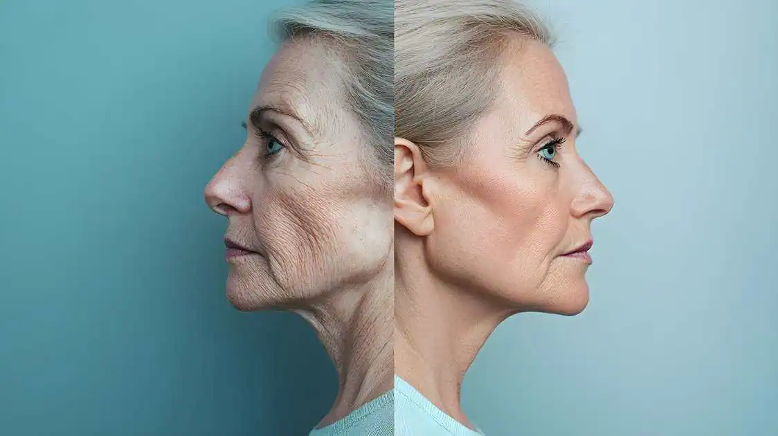 Before and after wrinkle treatment on mature woman’s face in Zeeland